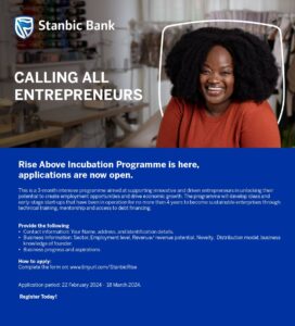 Invitation to apply for the Stanbic Bank Zimbabwe Rise Above Incubation Programme